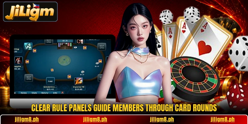 Clear rule panels guide members through card rounds Clear rule panels guide members through card rounds