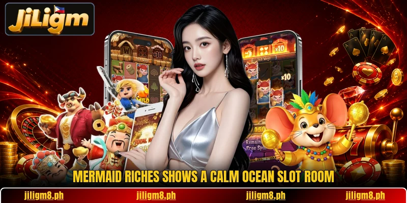 Mermaid Riches shows a calm ocean slot room Mermaid Riches shows a calm ocean slot room